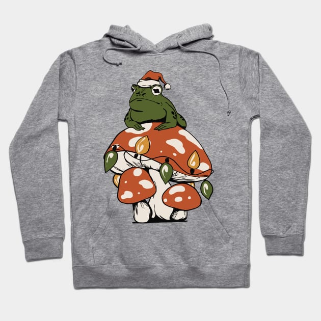 Vintage Retro Cottagecore Frog Mushroom Christmas Hoodie by Krishnansh W.